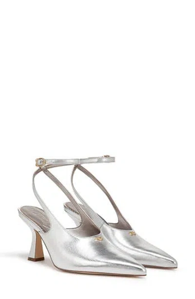 Circus Ny By Sam Edelman Tara Slingback Ankle Wrap Heels In Soft Silver
