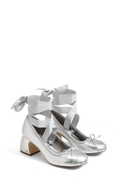 Circus Ny By Sam Edelman Della Lace-up Block-heel Ballet Pumps In Soft Silver