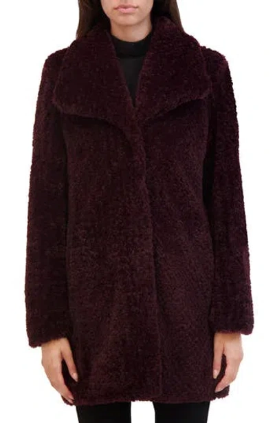 Kenneth Cole Textured Faux Fur Jacket In Wine