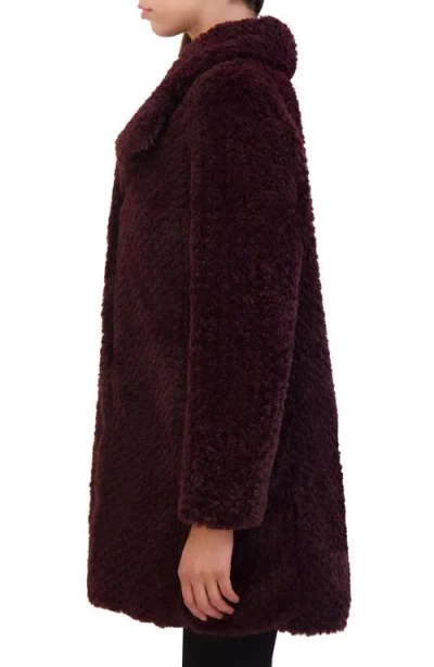 Kenneth Cole Textured Faux Fur Jacket In Wine