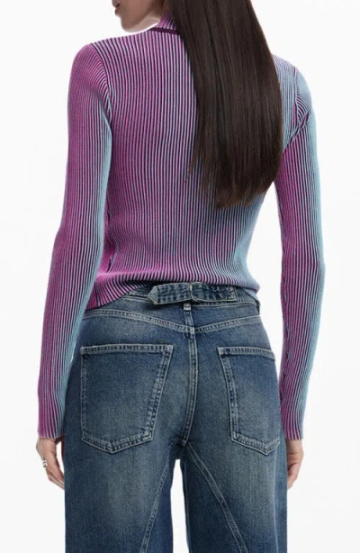 Desigual Front Zip Rib Jacket In Purple