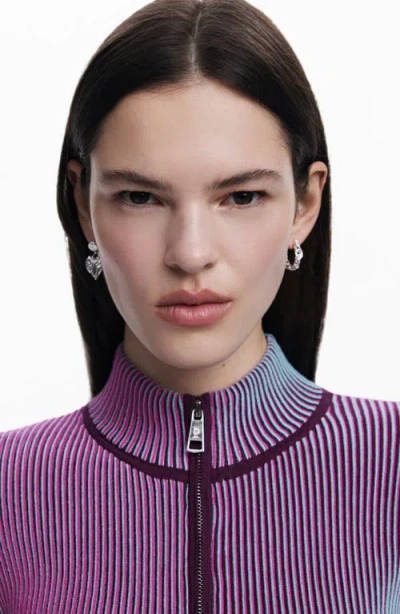 Desigual Front Zip Rib Jacket In Purple