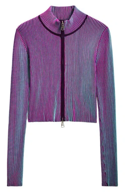 Desigual Front Zip Rib Jacket In Purple