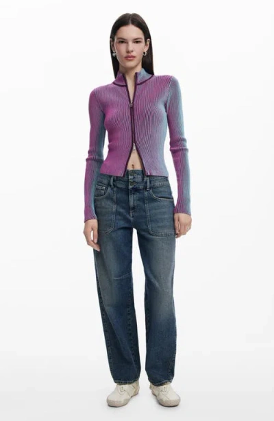 Desigual Front Zip Rib Jacket In Purple