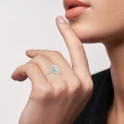 Luvmyjewelry Marcia 14k White Gold Oval Lab Grown Diamond Halo Engagement Ring In 14k White Gold