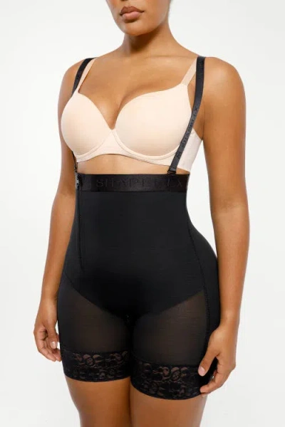 Shapellx Postpartum Side Zipper Support Shorts In Jet Black
