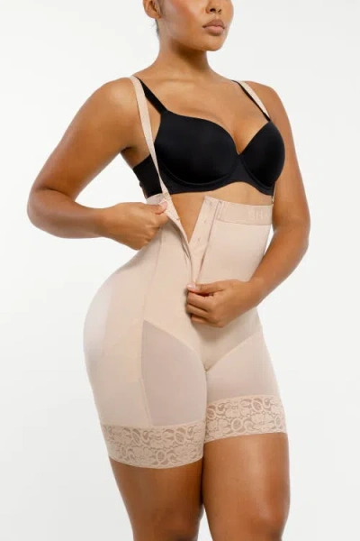 Shapellx Postpartum Side Zipper Support Shorts In Pinkish Beige