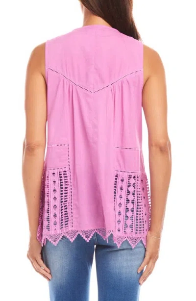 Karen Kane Lace Detail Sleeveless Cotton Top In Pink