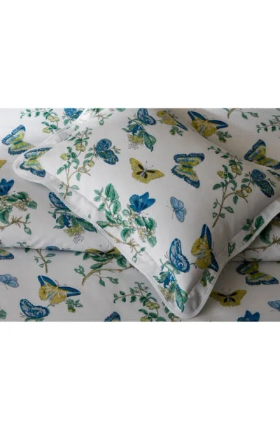 Matouk Baudin Butterfly 500 Thread Count Percale Cotton Flat Sheet In Prussian Blue