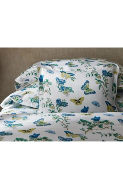 Matouk Baudin Butterfly 500 Thread Count Percale Cotton Flat Sheet In Prussian Blue
