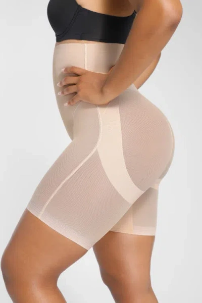 Shapellx Mesh Smooth Butt-lifting Shorts In Sand