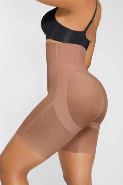 Shapellx Mesh Smooth Butt-lifting Shorts In Sienna Brown