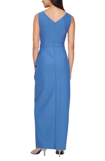 Alex Evenings Draped Embellished Compression Column Gown In Cornflower