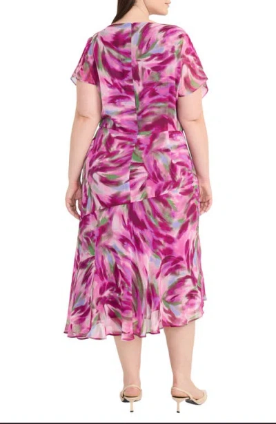 Maggy London Women's Printed Asymmetrical Midi Dress In Pink