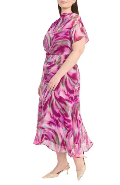 Maggy London Women's Printed Asymmetrical Midi Dress In Pink