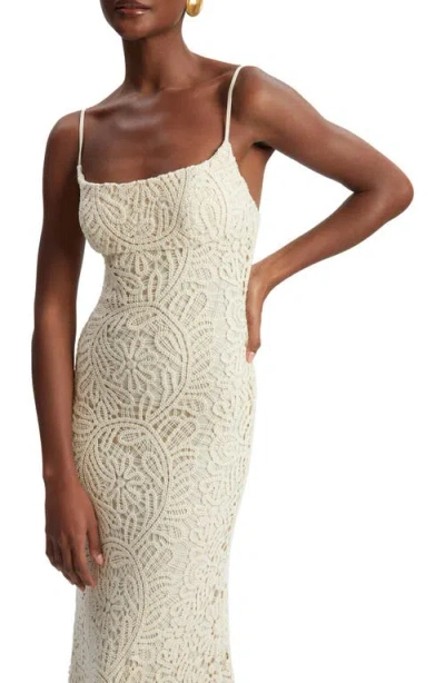 Bardot Adoni Crochet Midi Dress In Lght Beige