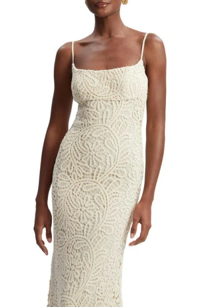 Bardot Adoni Crochet Midi Dress In Lght Beige
