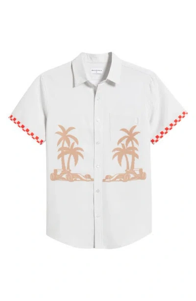 Mavrans Victory Lap Palm Weekend Short Sleeve Button-up Shirt In Red Multi