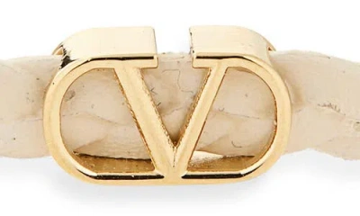Valentino Garavani Vlogo Braided Leather Bracelet In Light Ivory