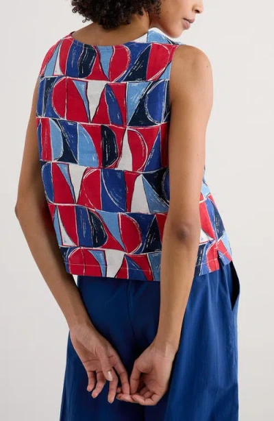 Seasalt Cornwall Colour Study Geo Print Linen Top In Sail Geo Scarlet