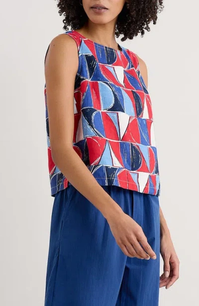Seasalt Cornwall Colour Study Geo Print Linen Top In Sail Geo Scarlet