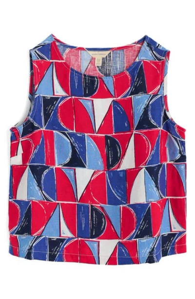 Seasalt Cornwall Colour Study Geo Print Linen Top In Sail Geo Scarlet