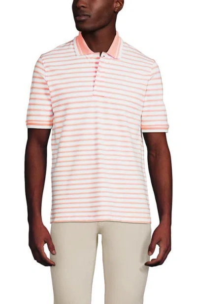 Lands' End Short Sleeve Comfort-first Mesh Polo Shirt In White/crisp Peach Stripe