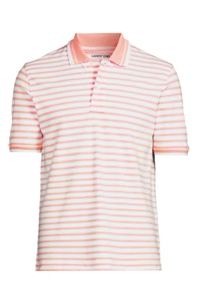Lands' End Short Sleeve Comfort-first Mesh Polo Shirt In White/crisp Peach Stripe