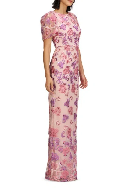 Js Collections Teigen Sequin Column Gown In Pink Multi