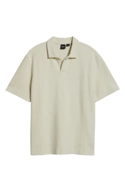 Hugo Boss Boss Pye Textured Johnny Collar Polo In Open White