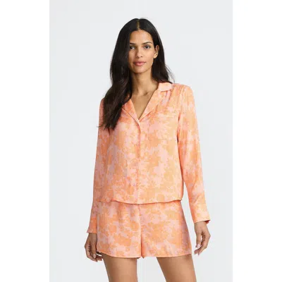 Lands' End Plus Size Matte Satin 2 Piece Pajama Set In Orange Mist Romantic Floral