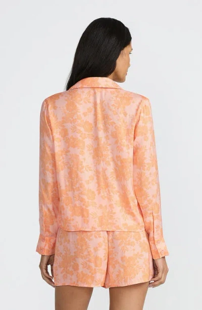 Lands' End Plus Size Matte Satin 2 Piece Pajama Set In Orange Mist Romantic Floral