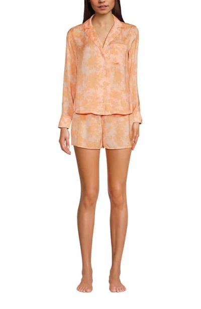 Lands' End Plus Size Matte Satin 2 Piece Pajama Set In Orange Mist Romantic Floral