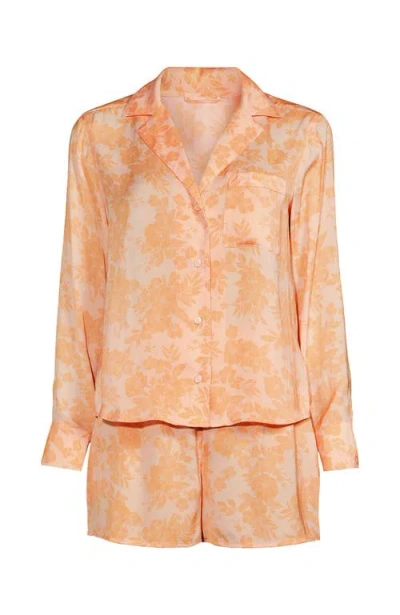 Lands' End Plus Size Matte Satin 2 Piece Pajama Set In Orange Mist Romantic Floral