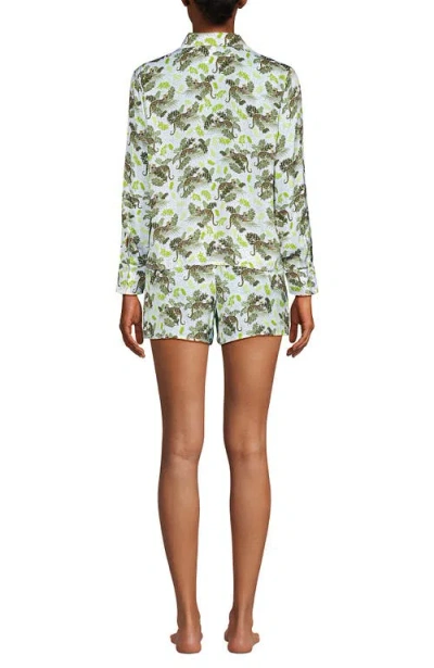 Lands' End Plus Size Matte Satin 2 Piece Pajama Set In White Leopards