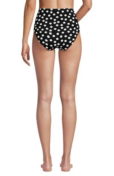 Lands' End Sculpting Suit Chlorine Resistant Targeted Control Retro High Waisted Bikini Swim Bottoms In Black/egret White Tossed Dots