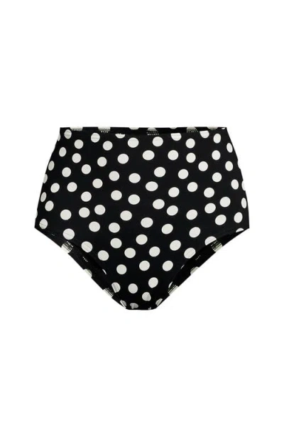 Lands' End Sculpting Suit Chlorine Resistant Targeted Control Retro High Waisted Bikini Swim Bottoms In Black/egret White Tossed Dots