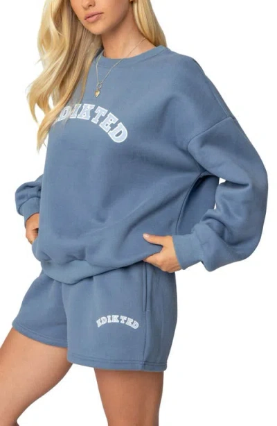 Edikted Beyond Cotton Graphic Sweatshirt In Blue
