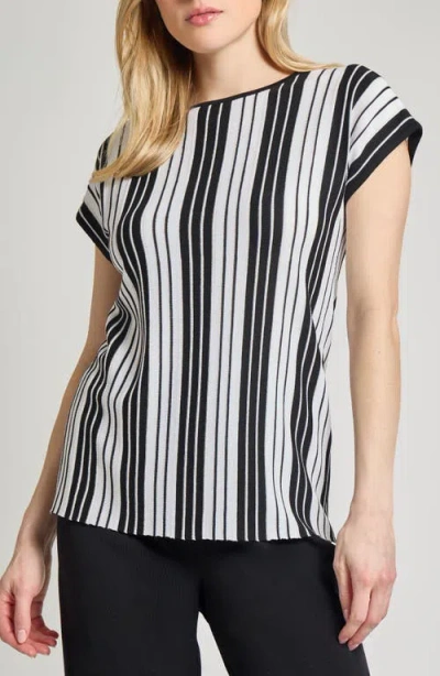 Misook Cap Sleeve Stripe Tunic In Black/white