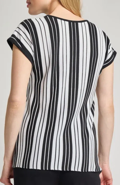 Misook Cap Sleeve Stripe Tunic In Black/white