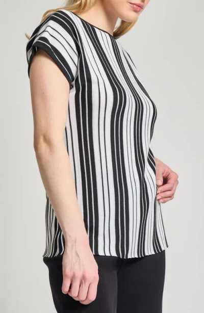 Misook Cap Sleeve Stripe Tunic In Black/white