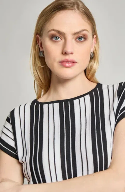 Misook Cap Sleeve Stripe Tunic In Black/white