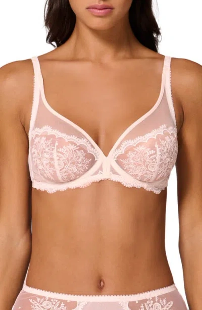 Simone Perele Intrigue Sheer Full Coverage Underwire Plunge Bra In Sakura Pink