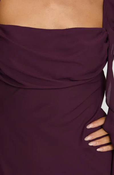 Princess Polly Lanai Chiffon Ruched Bust Ruffle Drape Detail Maxi Dress In Brown