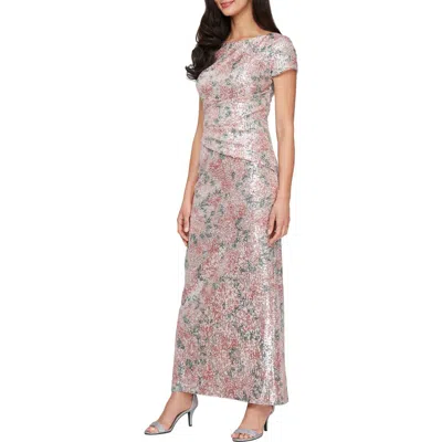 Alex Evenings 8196990 Long Formal Printed Sequin Dress In Blush Multi