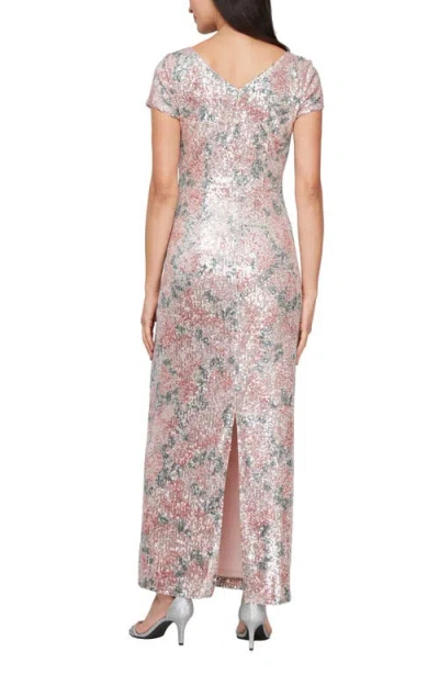 Alex Evenings 8196990 Long Formal Printed Sequin Dress In Blush Multi