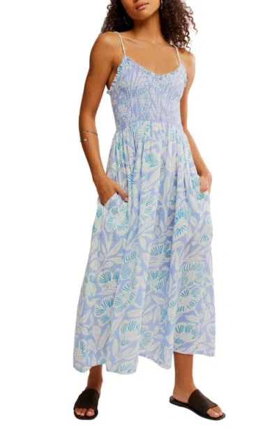 Free People Sweet Nothings Floral Print Sleeveless Maxi Sundress In Blue Vista Combo
