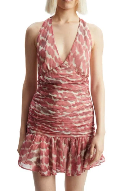 Bardot Mave Abstract Print Halter Minidress In Red Spot