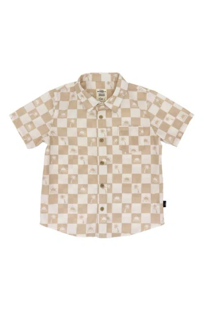 Feather 4 Arrow Kids' Checkerboard Print Short Sleeve Button-up Shirt In Burro