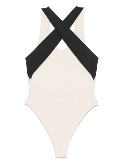 Forte Forte Crossover-strap Bodysuit In Neutrals